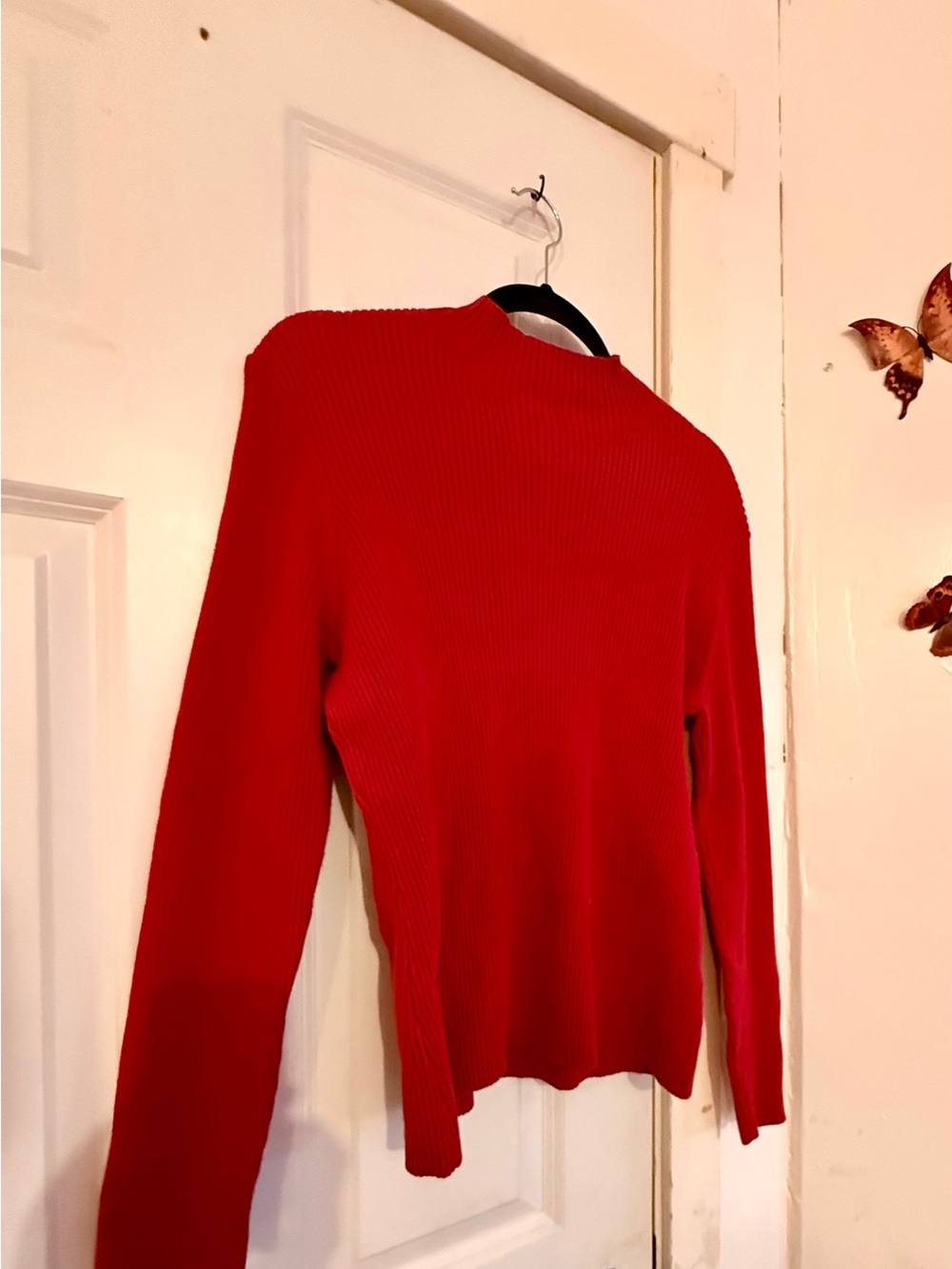 Orvis Cotton Blend Women's Red Ribbed Crewneck Sweater